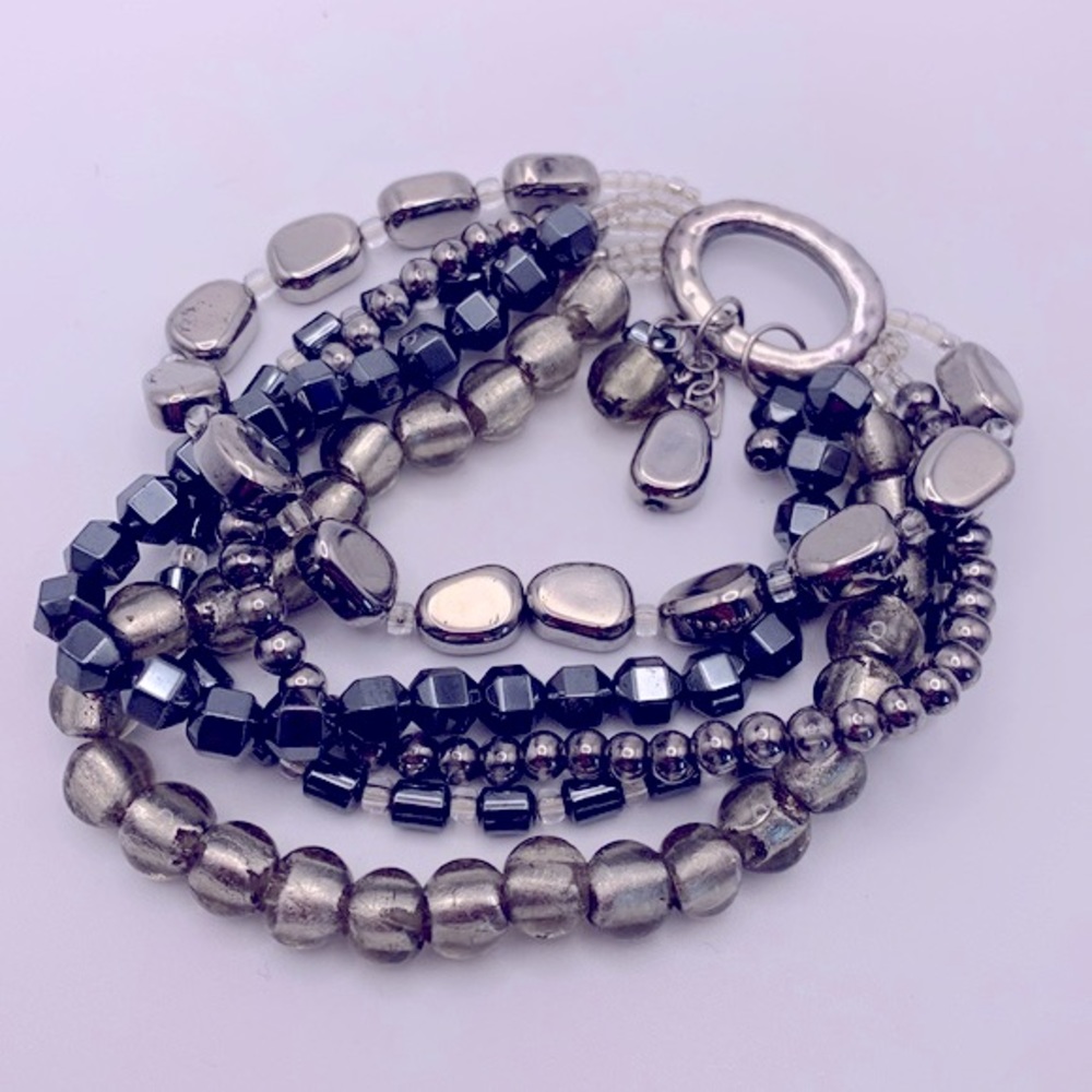 💝SILPADA Hematite Hailstone 5 Layer Bracelet Sterling Silver